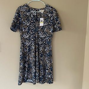 NWT Michael Kors Floral Print A-Line Dress in Chambray. Size M